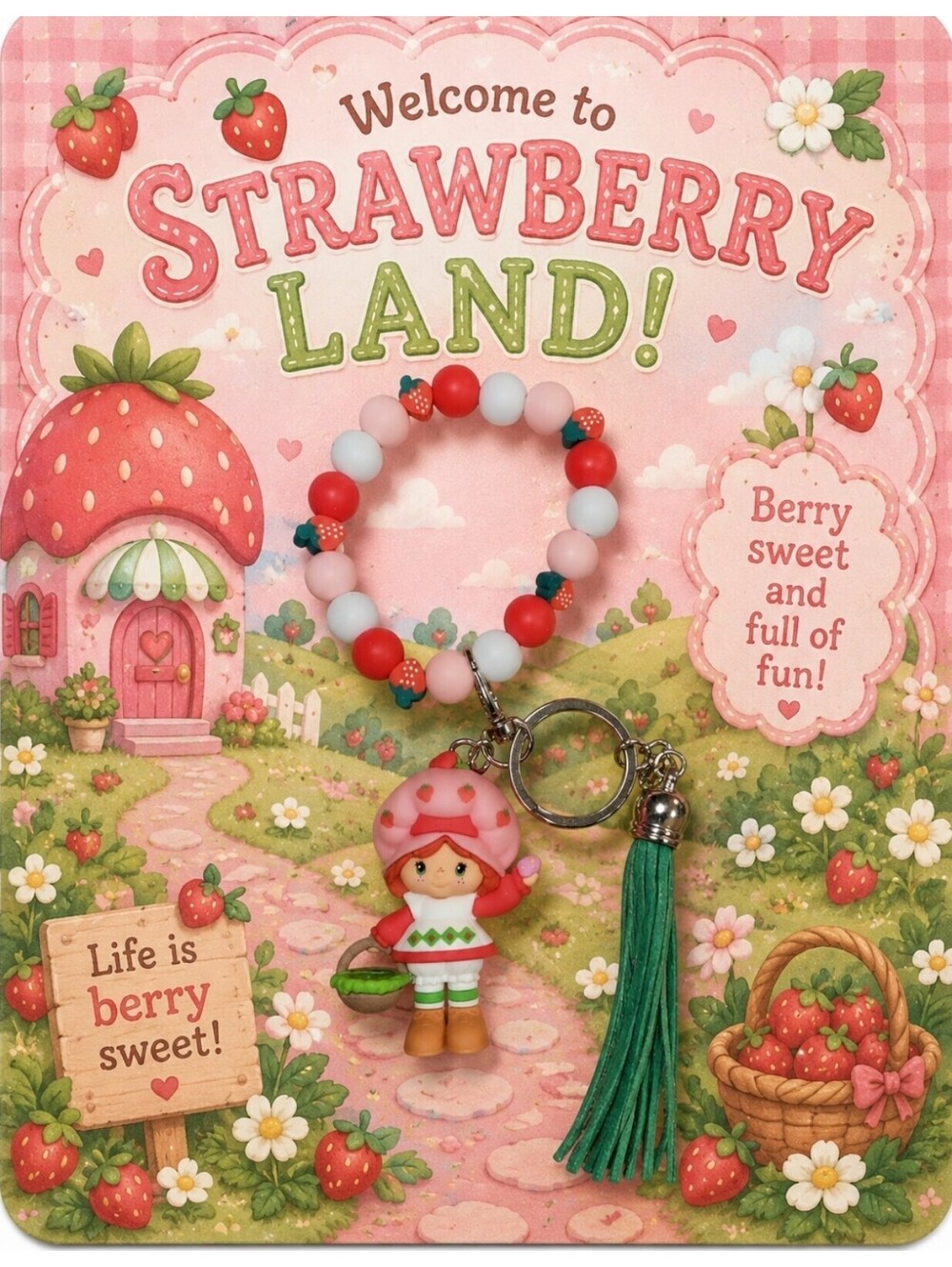 Strawberry Shortcake Bracelet Keychain Tote Purse Bag Charm Accessory
